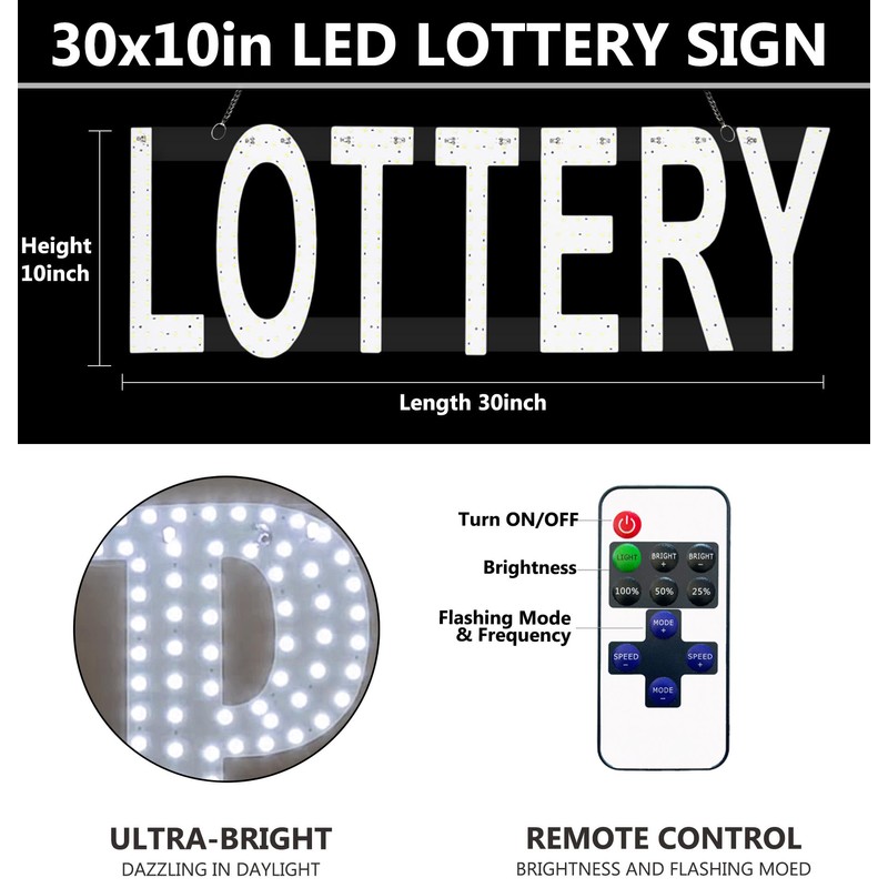 LED LOTTERY Sign for Business,30"x10" LOTTO Grocery Shop Store Sign