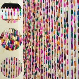 ave split Wood Door Beaded Curtain Boho-Bohemian Wooden Doorway Beads Curtains Made of Wood&Bamboo-for Window,Aisle, Corridor, Door Decor 048zp- (Colorfull, 52 Strands)