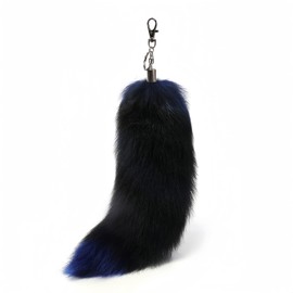 Iivos Fluffy Therian fox Tail Keychain - Soft Fur, Realistic Colors, Durable, Perfect for Cosplay, Renaissance Fairs (1, Black fox blue)