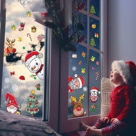 Christmas Window Clings,192Pcs Christmas Decorations Christmas Stickers for Glass, Holiday Snowflake Santa Claus Reindeer Decals for Christmas Party New Year Supplies