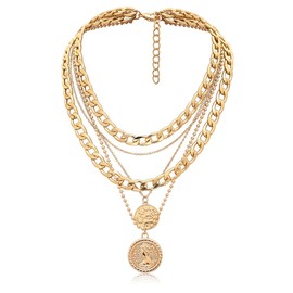 NHQZ Punk Chunky Chain Chain, Exaggerated Layered Cuban Necklace, 5-Layer Gold Chain Women, Pirate Chmuck Women, Adjustable 34/36/40/42/48 cm for Women and Girls, gold