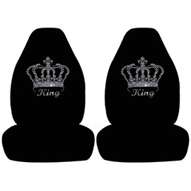 ALLBrand Universal Fit Car SUV Truck Crystal Bling Rhinestone Studded Black High Back Front Bucket Seat Covers - 2 Pcs Set (King Crown-Black)