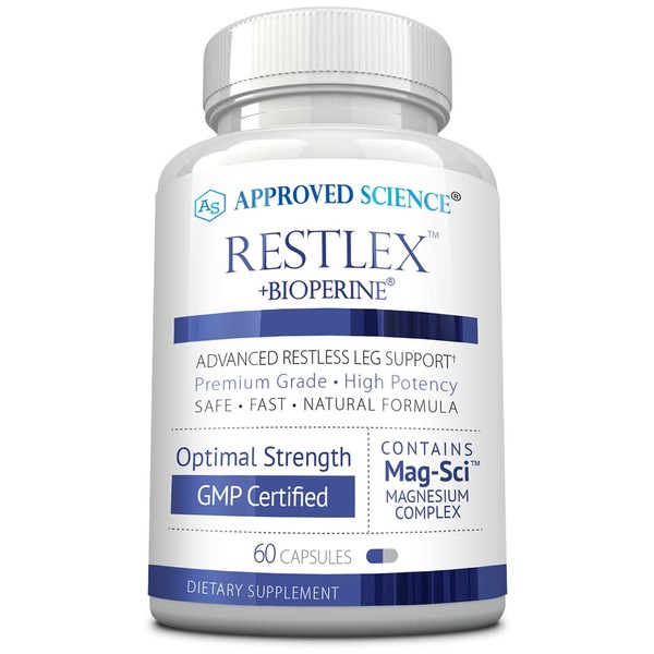 Approved Science® Restlex - Natural Restless Leg Relief - 420 mg Magnesium Glycinate Blend, L-theanine 200 mg - 60 Capsules