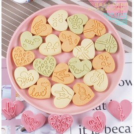 10 Pieces Cute Valentine's Day Cookie Cutters Plastic Pink Heart Cookie Stamps Cookie Mould Press Lovers Cookie Mould Set Baking Kitchen Tools (Valentine's Day 1227)