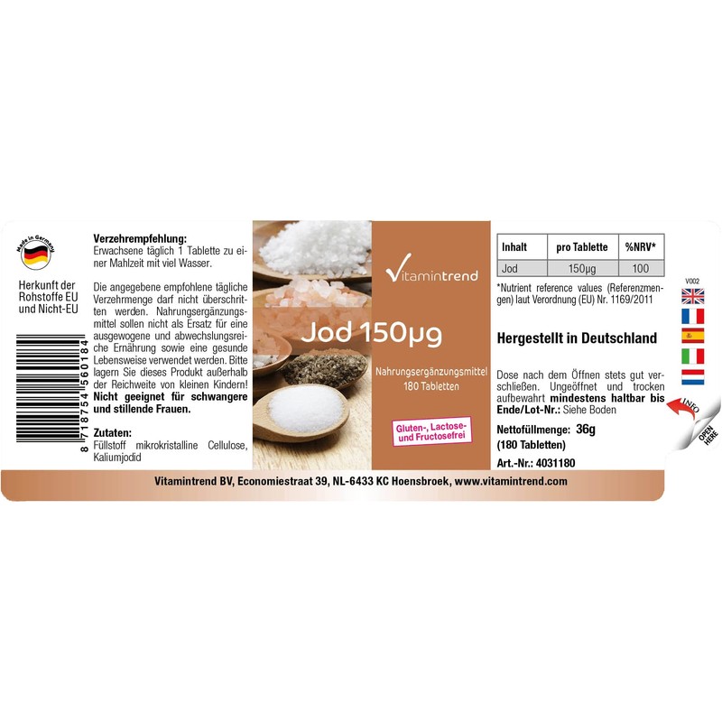 Iodine Tablets 150 mcg 180 Tablets For 6 Months Vegan