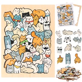 LALASTYLE Cats Wooden Puzzle,50PCS Unique Cat-Shaped Wooden Jigsaw,Cats Ornament Wood Puzzles,IQ Puzzle Challenging Brain Teaser & Home Decor Gift