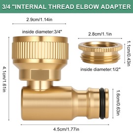 Jortmrd Pack of 2 Brass Tap Connectors 1/2 Inch and 3/4 Inch, 360° Rotating Hose Connection, 90 Degree Angle Fitting for Garden Hose and Tap
