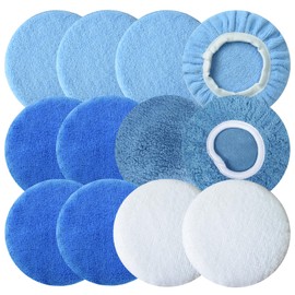 Boltigen 12pcs 5-6 inch Polishing Pad Bonnets 12Pack 4 Color 5 to 6'' Orbital Polishing Pad Microfiber Coral Fleece Bonnet Car Buffer Polisher Waxing Covers for Automobile Glass Cleaning and Polish