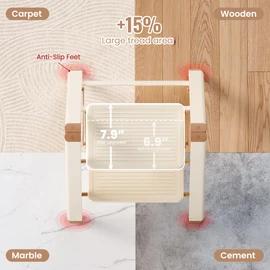 2 Step Ladder, Folding Step Stool with Anti Slip Widened Pedal | 330Lbs Load, Easy Storage, Slim Profile, Foldable Aesthetic Design, Sturdy Carbon Steel, for Kicthen, Closet, Cream Chocolate
