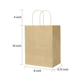 Oikss 50 Pack 8x4.75x10 Inch Medium Brown Kraft Paper Bags with Handles Bulk for Birthday Wedding Party Favors Grocery Retail Shopping Business Goody Craft Gift Bags Sacks (Plain Natural 50 Count)