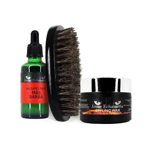 Kit Loción Crecimiento Barba Cera Para Barba Y Cepillo Negro