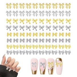 Nalaina Nail Parts, Ribbon, 3D, 3D, 80 Pieces, Bowknots, Various Types, Decorative Parts, Kinzoku Gokin, Gel Nail Parts, DIY Decoration, Fashionable, Handmade (Gold, Silver)