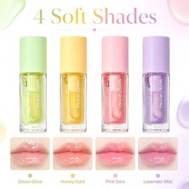 Juego de 4 aceites labiales de sabor hidratante transparente con bálsamo labial hidratante de larga duración y no pegajoso para labios secos para mujeres