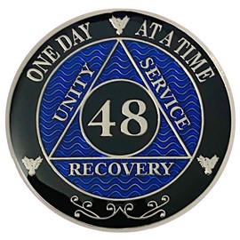 Simply Minimal 48 Year AA Silver Color Plated-Medallion, Alcoholics Anonymous Chip, AA Coin (AA Blue 48 Year Coin)