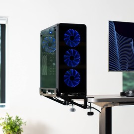 VIVO Clamp-on Desk Extender PC Desk Mount Holder with Wall Mount Option, Standard and Large Gaming Computer Case Stand, Adjustable with Secure Locking, Black, MOUNT-PC07G