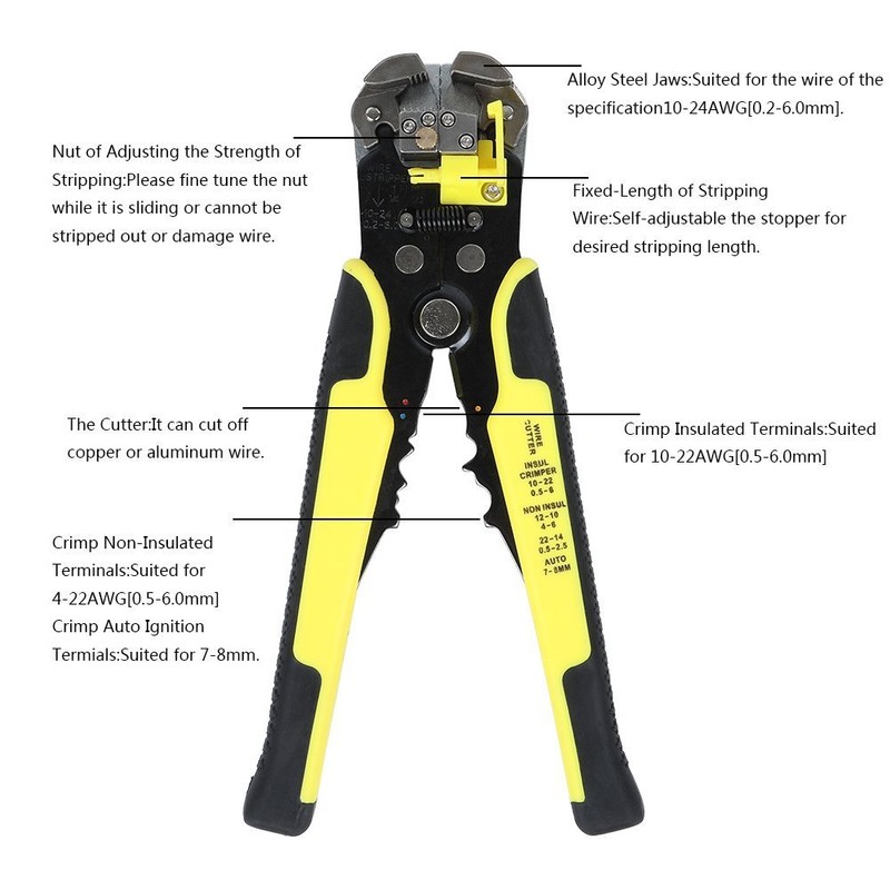 ValueHall Wire Stripper Plier, Self-Adjusting Automatic Wire Stripper Multifunctional Cable