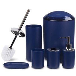 CERBIOR Bathroom Accessories Set 6 Piece Bath Ensemble Includes Soap Dispenser, Toothbrush Holder, Toothbrush Cup, Soap Dish for Decorative Countertop and Housewarming Gift (Royal blue-6pcs)