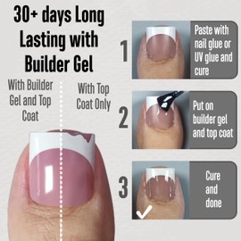 MUTIOVO French Tip Toe Nail Tips Press on, Sharp Square Pre-Designed Soft Gel False Toenail Extension, BROWN PINK Pre-applied Tip Primer & Base Coat, Full Cover Acrylic for DIY x 15 Sizes 240 pcs