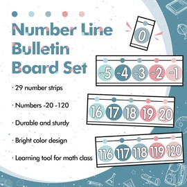 29 Pieces Number Line for Classroom Wall -20 to 120 Number Line Bulletin Board Border Modern Rainbow Number Lines Boho Classroom Decorations Math Posters for Teachers