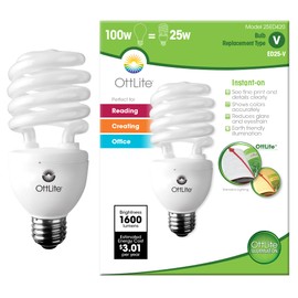 OttLite 25ED420 25W Swirl Screw in Light Bulb, Natural Light Like