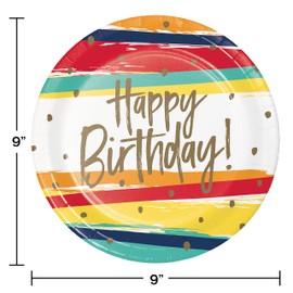Trendware Happy Birthday Stripes Paper Plates, 24 ct Multicolor 9 inch