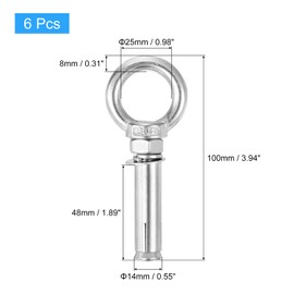 QUARKZMAN Ring Lifting Expansion Eyebolt, Pack of 6 M10 x 70 mm 304 Stainless Steel Expansion Screw with Eye Ring for Concrete Brick Wall