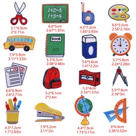 16Pcs Back to School Iron on Patches Pencil Bus Eraser Scissor School DIY Embroidered Applique Colorful Assorted Repair Sew Applique for Teacher Students Clothing Jacket Jeans Backpack Hat