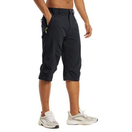 KEFITEVD Men's 3/4 Quick Dry Hiking Safari Shorts with 4 Zipper Outdoor Thin Lightweight Cycling Long Shorts Black