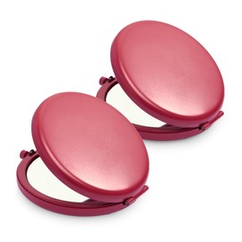 Compact Mirror for Purse, Metal Round Shell, Double-Sided 1X/2X Magnifying, Portable Travel Makeup Mirror, Mini Pocket Mirror, Fire Brick, 2 Packs