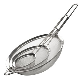 Galvog® 3Pc Stainless Steel Strainer and Sieve Sifter Set | 8cm, 14cm, 20cm Fine Mesh Strainers with Handle | Easy to Use & Wash - for Cooking Baking Rinsing & Washing