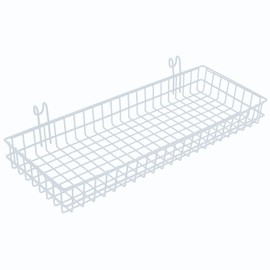 Kaforise Hanging Basket for Wire Wall Grid Panel, Multi-function Wall Storage and Display Basket, Large Size, White