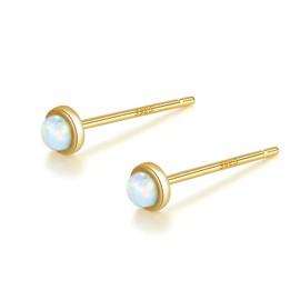 Silver 925 Silver Earrings, Gold, 18K Coating, Opal, Small, Mini Size, Hypoallergenic, Silver Sterling Silver, p synthetic