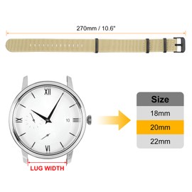 sourcing map Elastic Nylon Watch Band 20mm One-Piece French Watch Strap Waterproof Replacement Wristwatch Strap with Black Buckle for Men Women, Khaki