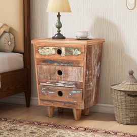 Christopher Knight Home Cyan Recycled Wood Nightstand, Living Room Side Table with 3 Drawers, Bedroom Vintage End Table, Home Office Storage Cabinet, Multifunctional Decor Solution, Natural Brown