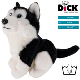Carl Dick Husky black sitting, 6 inches, 16cm, Plush Toy, Soft Toy 1672004
