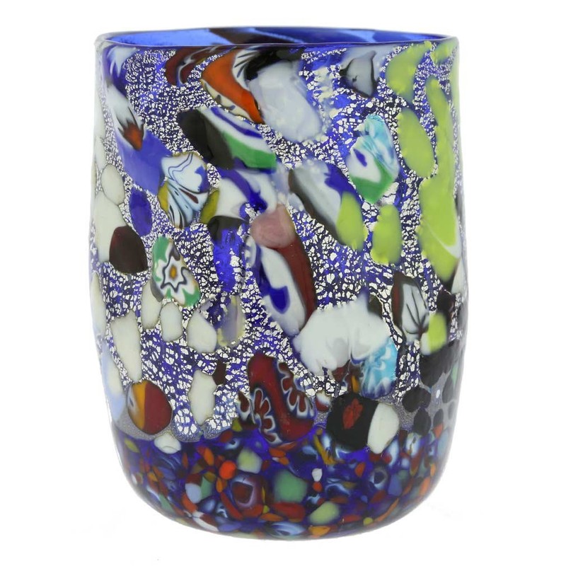 GlassOfVenice Murano Drinking Glass - Millefiori Silver Blue
