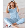 Ekouaer Women Lounge Pajamas Sets Ribbed Knit PJ Short Sleeve
