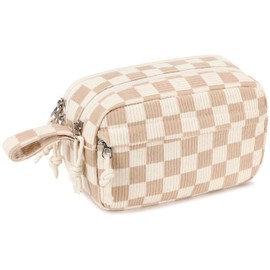 LOIDOU Girls Pencil Case Large Cute Stationery Pouch Pencil Bag for School Study Office Gift, Brown and white checked, cute