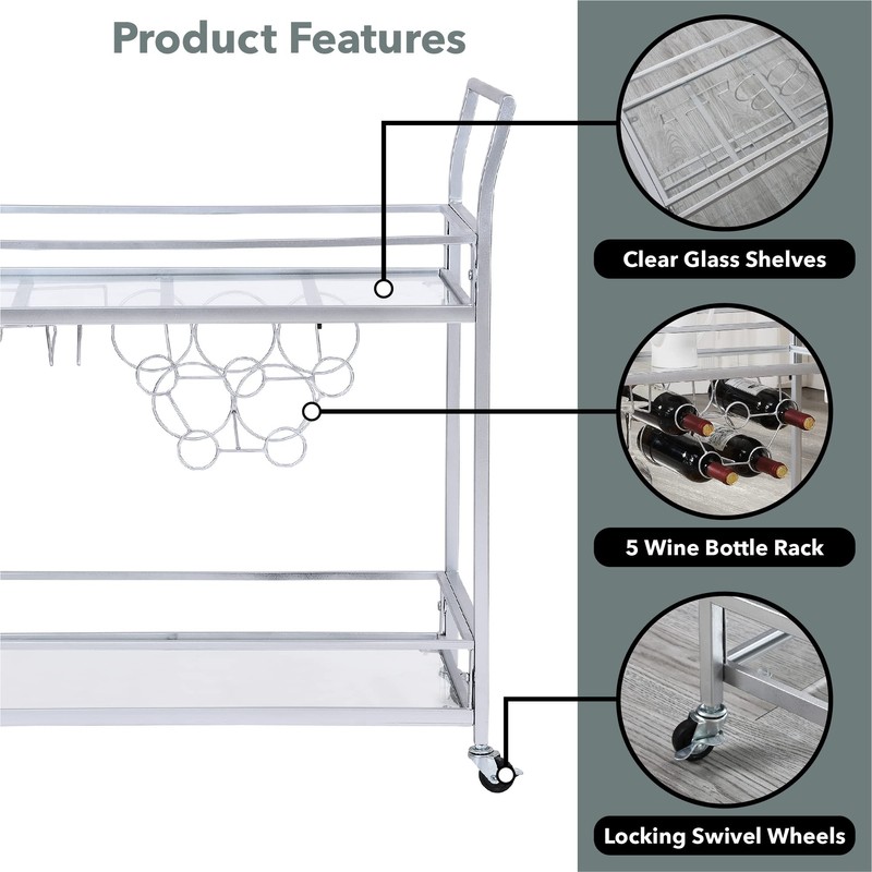 FirsTime & Co. Silver Delilah Bar Cart, 2 Tier Mobile