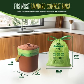 BIOGRN 3 Gallon Compostable Trash Bags Drawstring, Heavy Duty Extra Thick 1 Mil, 11.36 Liter, 50 Bags, Small Kitchen Food Scrap Waste Bag, ASTM D6400, US BPI and OK Compost Home Certified