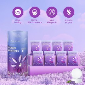 BodyRefresh Lavender Shower Steamers Aromatherapy - Birthday Gifts for Women, 8 Pack Shower Bombs with Essential Oils, Stress Relief, White Elephant Christmas Gifts, Stocking Stuffers for Adults, Teen