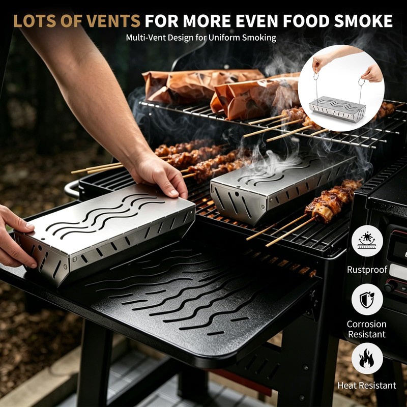 2PCS Stainless Steel Smoker Box for Weber,Gas Grill Smoker Box