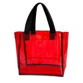 TotePrint Clear 1 Packs Small Tote Work Bag,8.27 inches x 7.87 inches x 3.15 inches Gift Wrap Handbag for Bridal and Birthday Party,Travel Makeup Pouch with Handle (1PCS-Red)