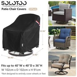 SoloToo Patio Chair Covers Waterproof Patio Furniture Covers, 40W x 40D x 36H Inches Swivel Outdoor Chair Cover 2 Pack (Black)