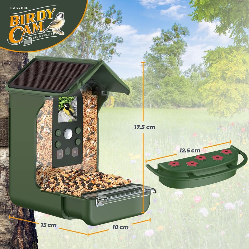 BirdyCam Solar Power Bird Feeder with Camera, Automatic HD Video