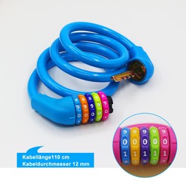 GOLDPOOL Bicycle Lock Combination Lock 1200 Diameter 12 mm, Number Code Combination Cable Lock, High Security Level with 5 Digit Combination Code, Blue Bicycle Cable Locks with Holder, for Bicycle Motorcycle