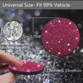 NBTEPEM 2pcs Bling Car Cup Holder Coaster, 2.75 inch Anti-Slip Shockproof Universal Fashion Car Coasters Insert Bling Crystal Rhinestone Automotive Interior Accessories for Women (2 pcs, Rose Red)