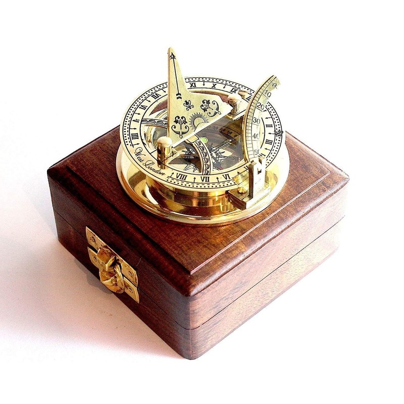 Nautical Replica Hub BRASS SUNDIAL COMPASS -Solid Brass Pocket Sundial