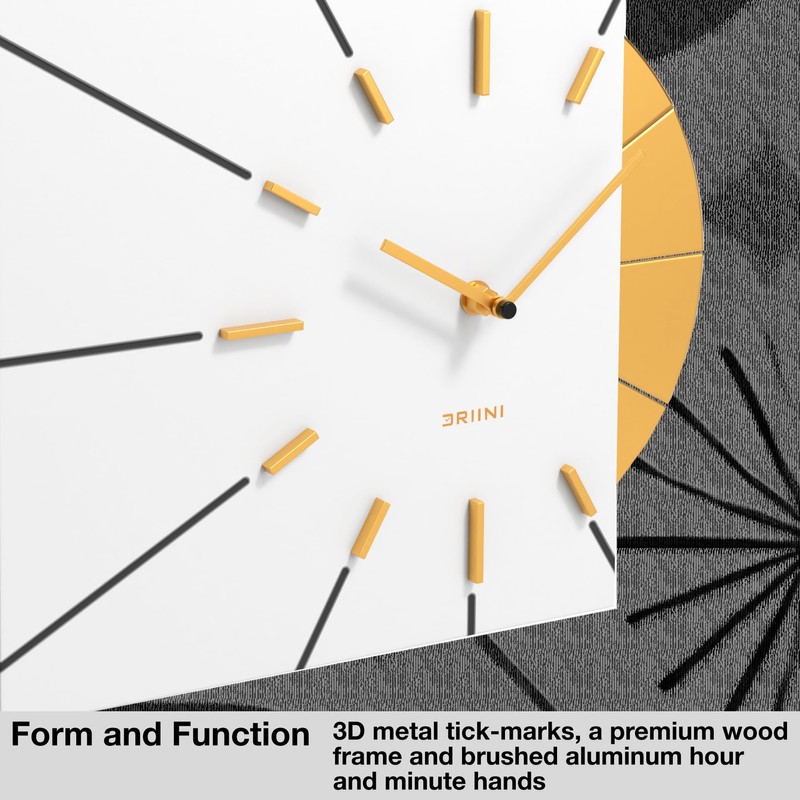 Driini Clocks Mid Century Modern Wall Clock - Square White