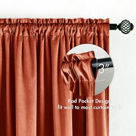 MIULEE Burnt Orange Velvet Curtains Thermal Insulated Blackout Curtain Fall Drapes for Bedroom Living Room Darkening 96 Inches Long Rust Terracotta Panels Rod Pocket Set of 2